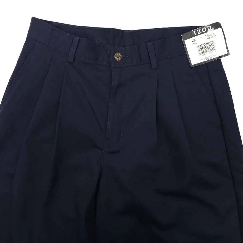Izod Navy Blue Chino Pants Boys Size 20 Regular Cotton Pleated Front NEW